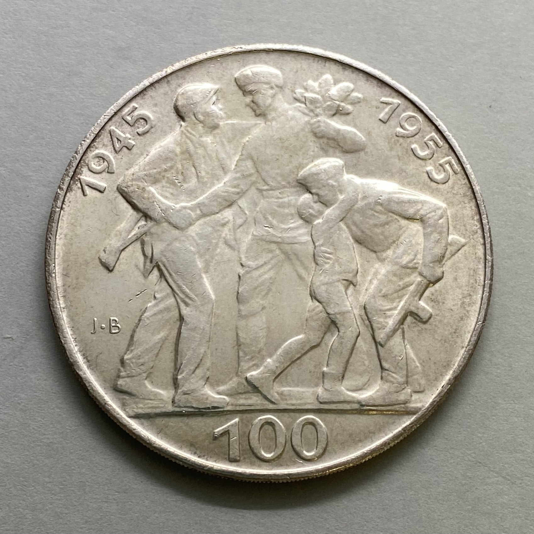 Pamětní stříbrná mince 100 Kčs 1955, 10. výročí osvobození